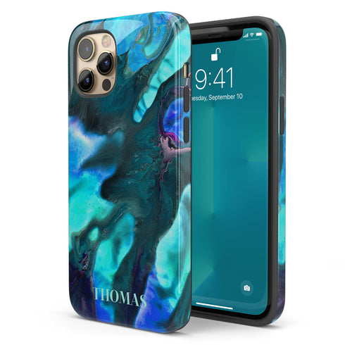 Turquoise Opal Marble Custom Name iPhone Case